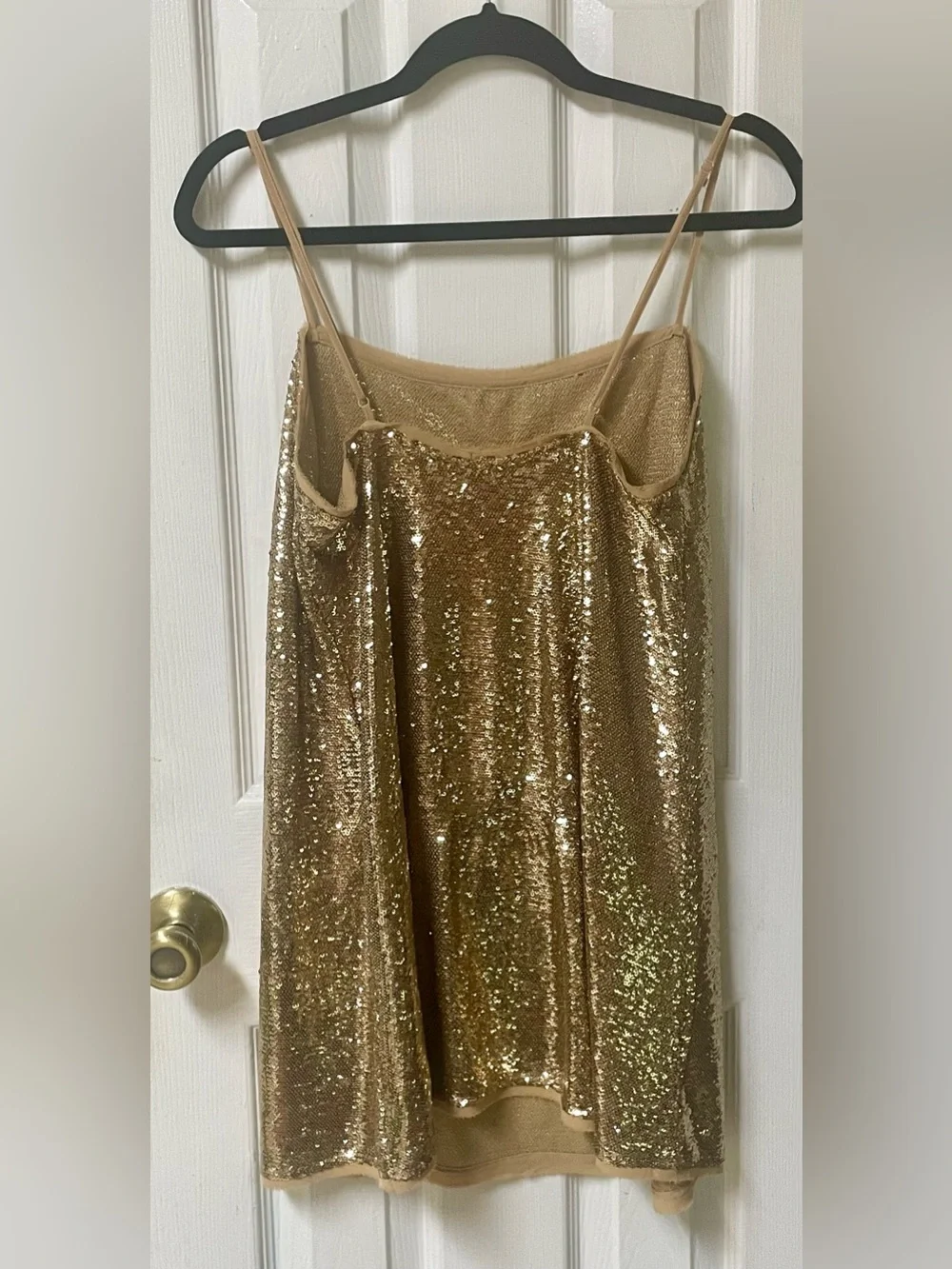 Free People Intimately Dress Medium Mini Sequin Party Cocktail Gold Straps - Picture 4 of 10